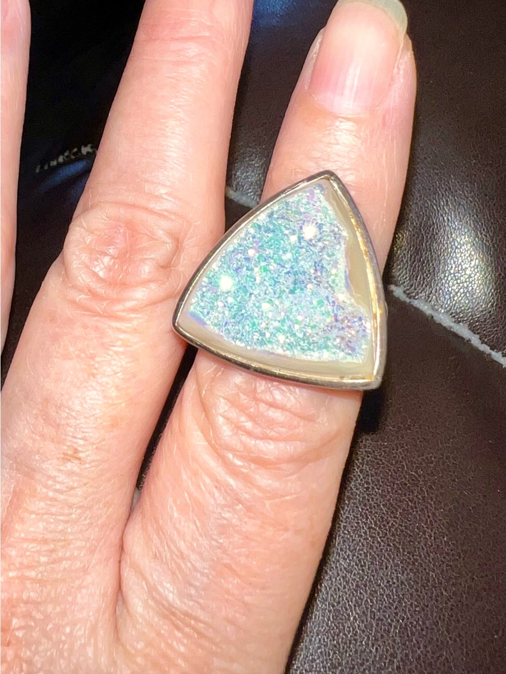 Sterling Silver White Triangular Druzy Ring